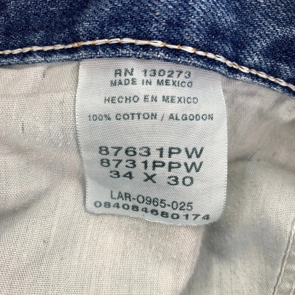 Rustler Jeans Classic Straight Mens 34x30 Faded Distressed Whiskering Denim Work